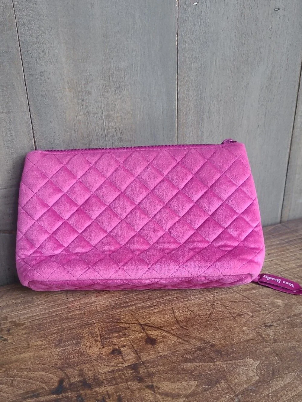 EUC Vera Bradley Magenta Quilted Cosmetic Pouch Makeup Bag Women's Small Travel